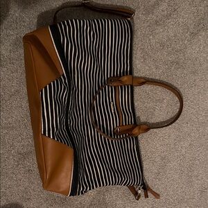 Stella & Dot Black and Brown Striped Travel Bag